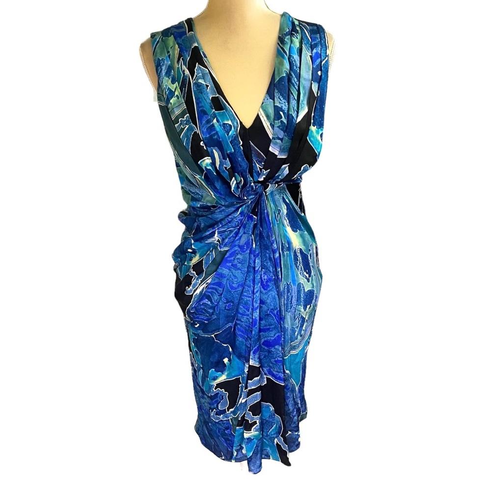 Diane Von Furstenberg Silk Drapey Watercolor Print Dress - Picture 2 of 11